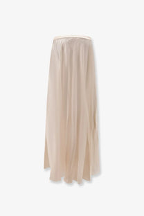 Mes demoiselles women’s calista viscose skirt in white with a flowing beige silk maxi design and high waistband