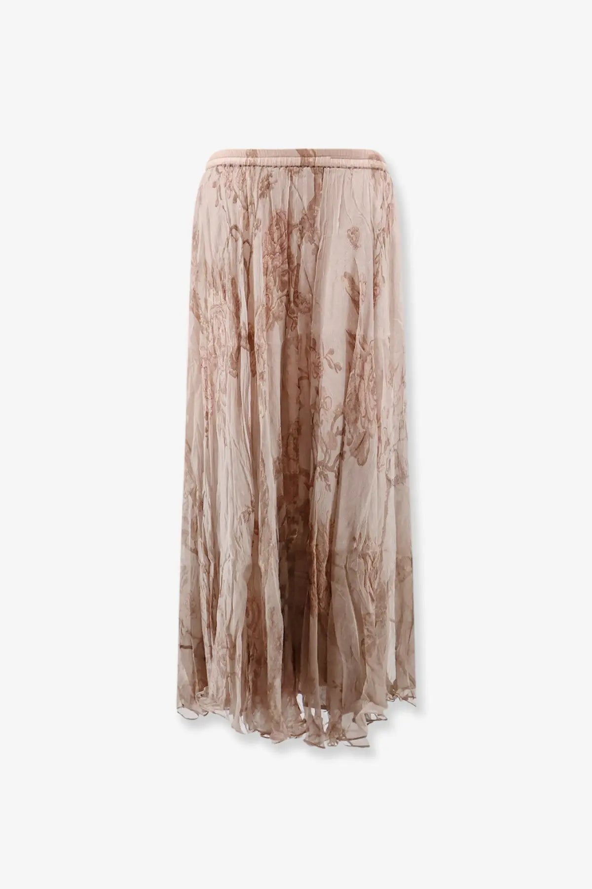 Mes demoiselles women’s gigi chiffon skirt beige flowing sheer midi skirt with delicate brown floral pattern and elastic waistband