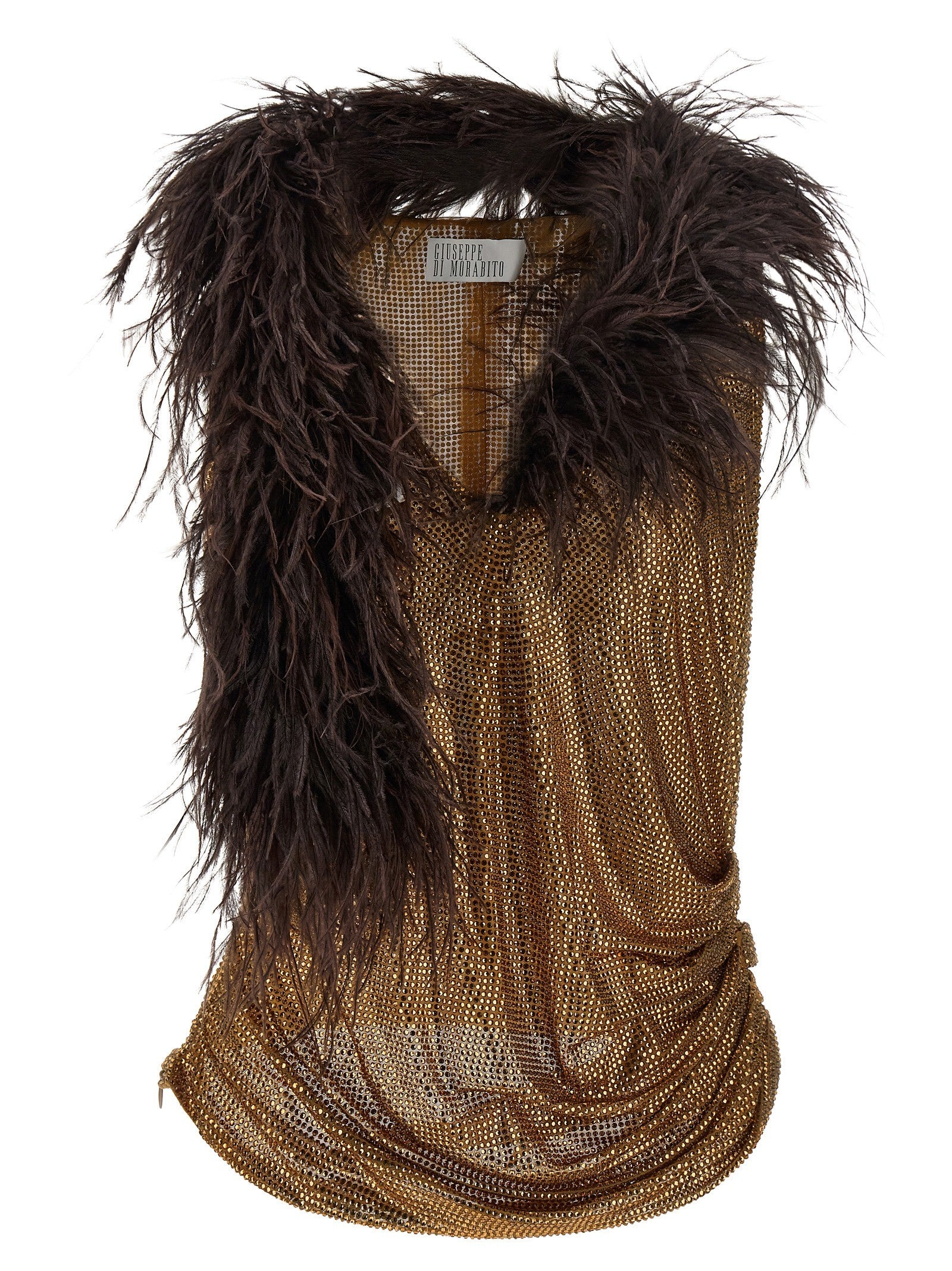 Giuseppe Di Morabito Mesh and Feather Top Gold
