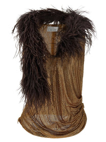 Giuseppe Di Morabito Mesh and Feather Top Gold