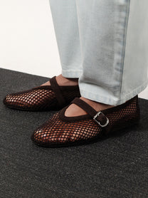 ALAÏA Women's Mesh Ballet Flats Brown