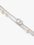 Valentino Men's Metal and Pearls Vlogo Signature Necklace Silver, view 2