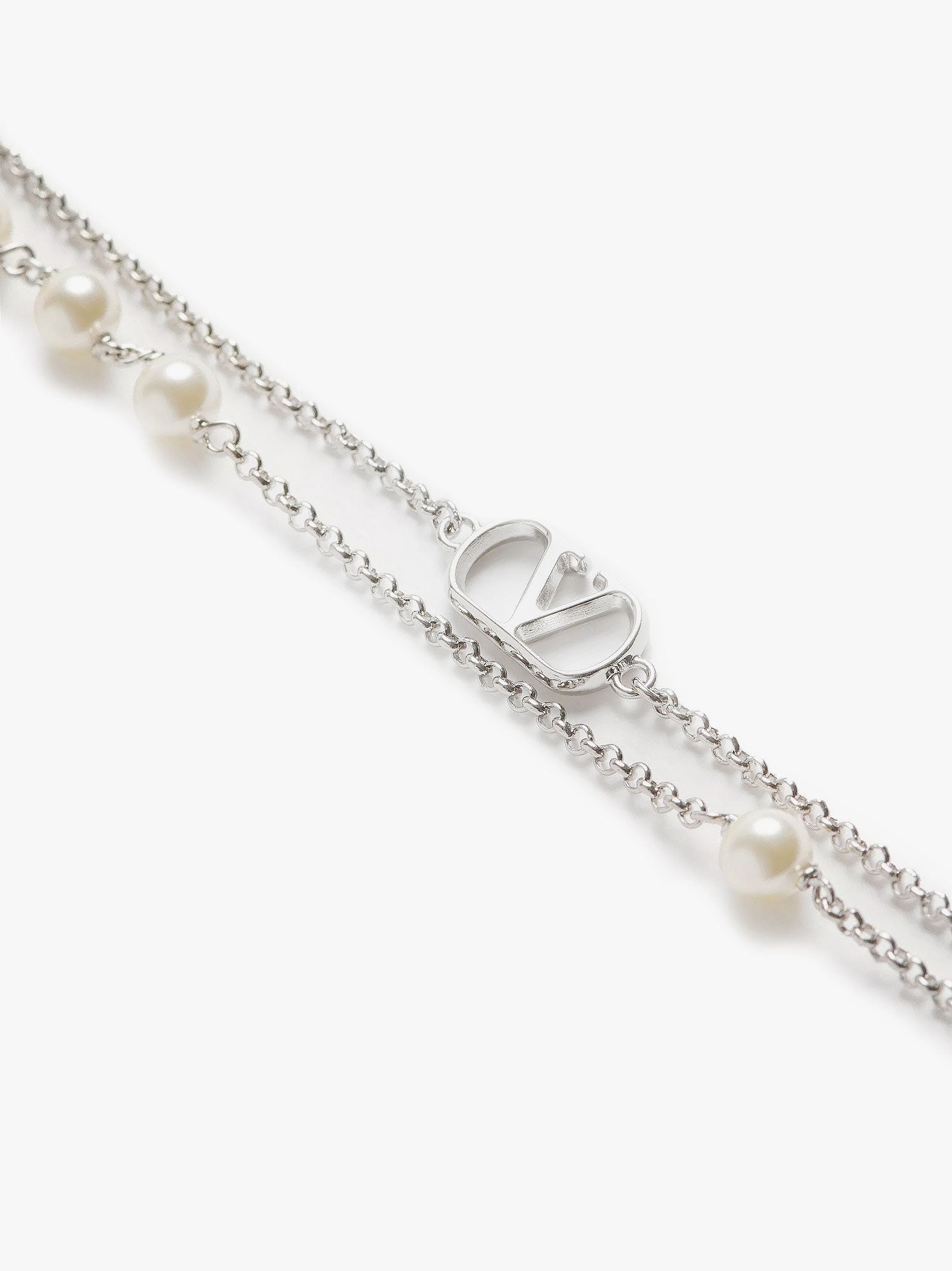 Valentino Men's Metal and Pearls Vlogo Signature Necklace Silver