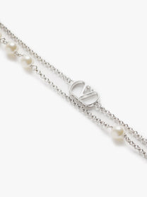 Valentino Men's Metal and Pearls Vlogo Signature Necklace Silver