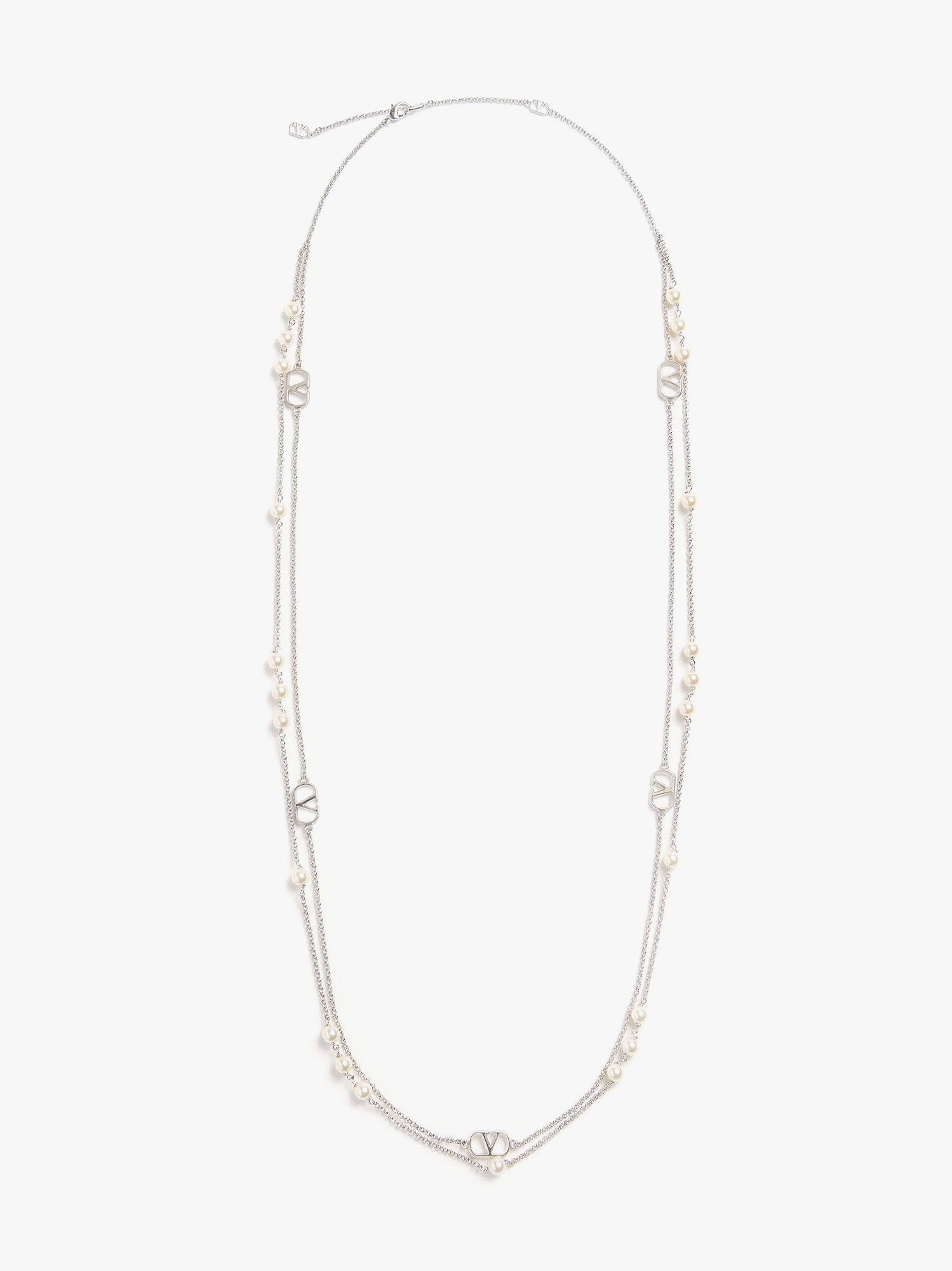 Valentino Men's Metal and Pearls Vlogo Signature Necklace Silver