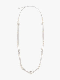 Valentino Men's Metal and Pearls Vlogo Signature Necklace Silver