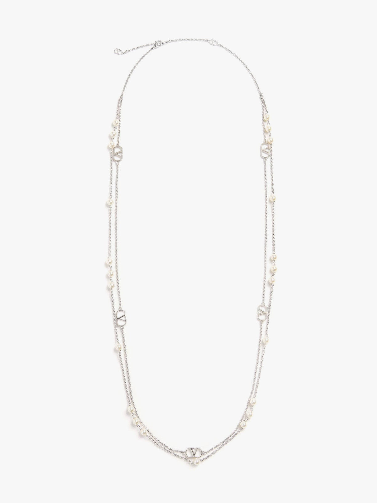 Valentino Men's Metal and Pearls Vlogo Signature Necklace Silver