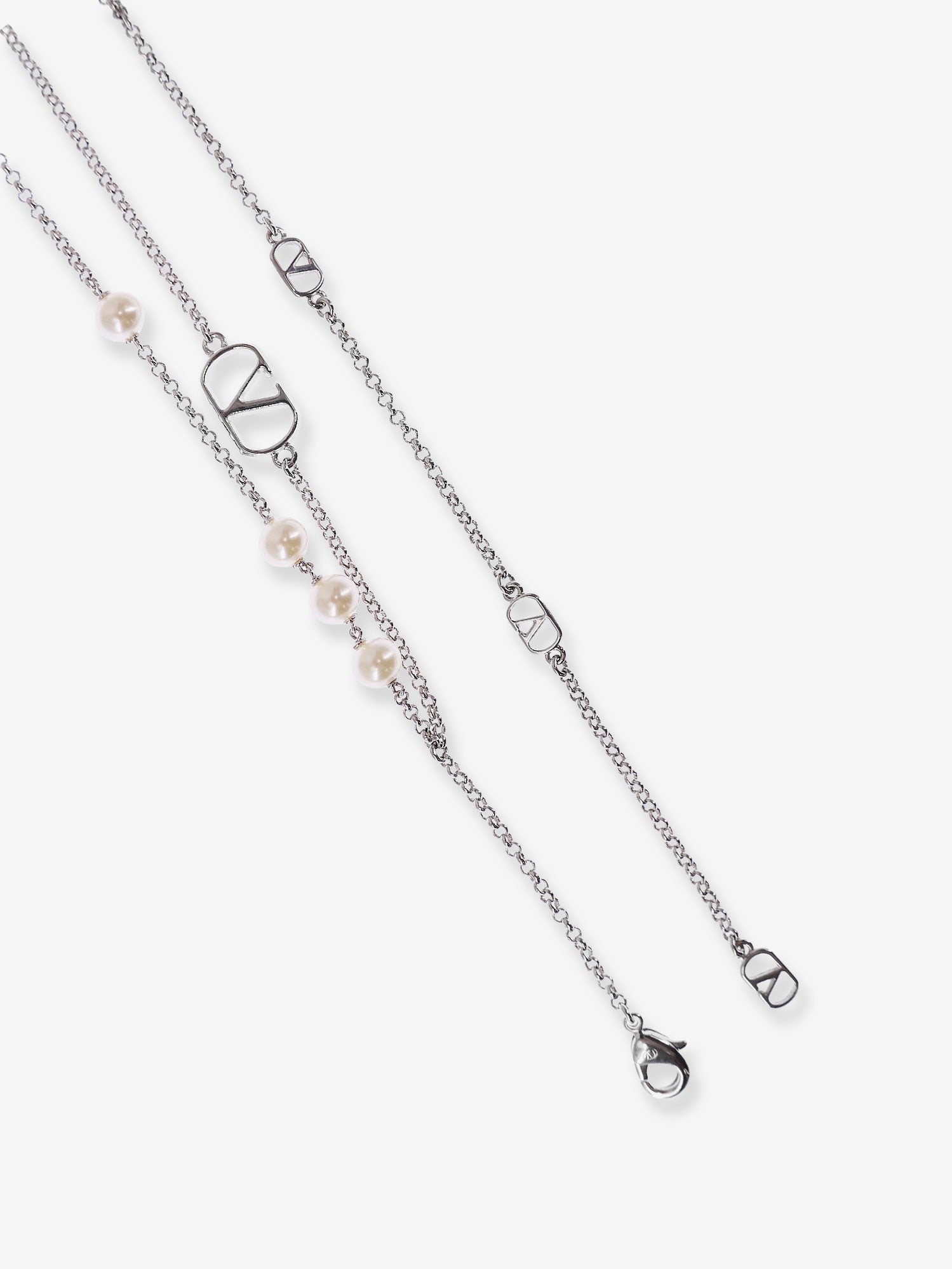 Valentino Men's Metal and Pearls Vlogo Signature Necklace Silver