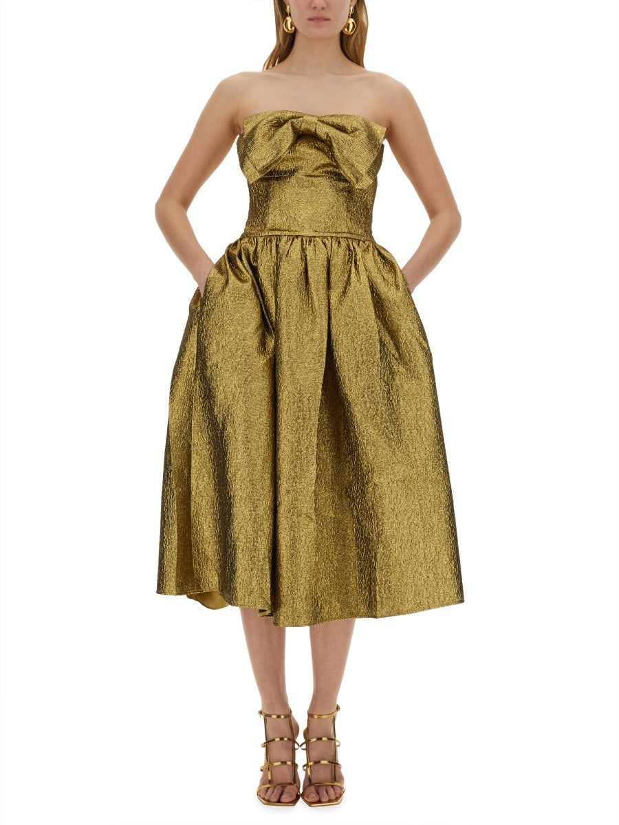 self-portrait Women's Metallic Jacquard Midi Dress Gold self-portrait