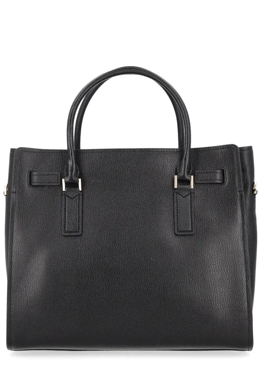 Michael Kors women’s modern Hamilton large black leather tote bag with structured shape and silver toned hardware
