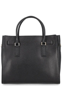 Michael Kors women’s modern Hamilton large black leather tote bag with structured shape and silver toned hardware