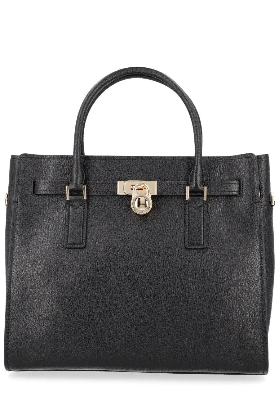 Michael kors women’s modern hamilton large black leather tote bag with gold-tone lock and buckle closure