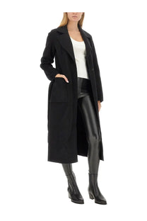 Michael Kors women’s black wool belted coat with notched lapels and front pockets for stylish warmth