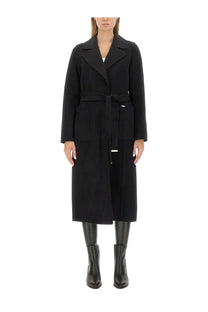 Michael Kors women’s black wool coat with belted waist and structured collar for stylish outerwear