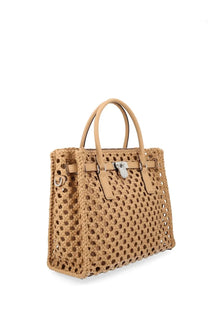 Tan woven leather tote bag with silver-tone clasp and handles michael kors women’s borsa hamilton beige