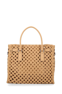 Michael Kors women’s borsa Hamilton beige woven leather tote bag with circular cutout pattern and matching handles