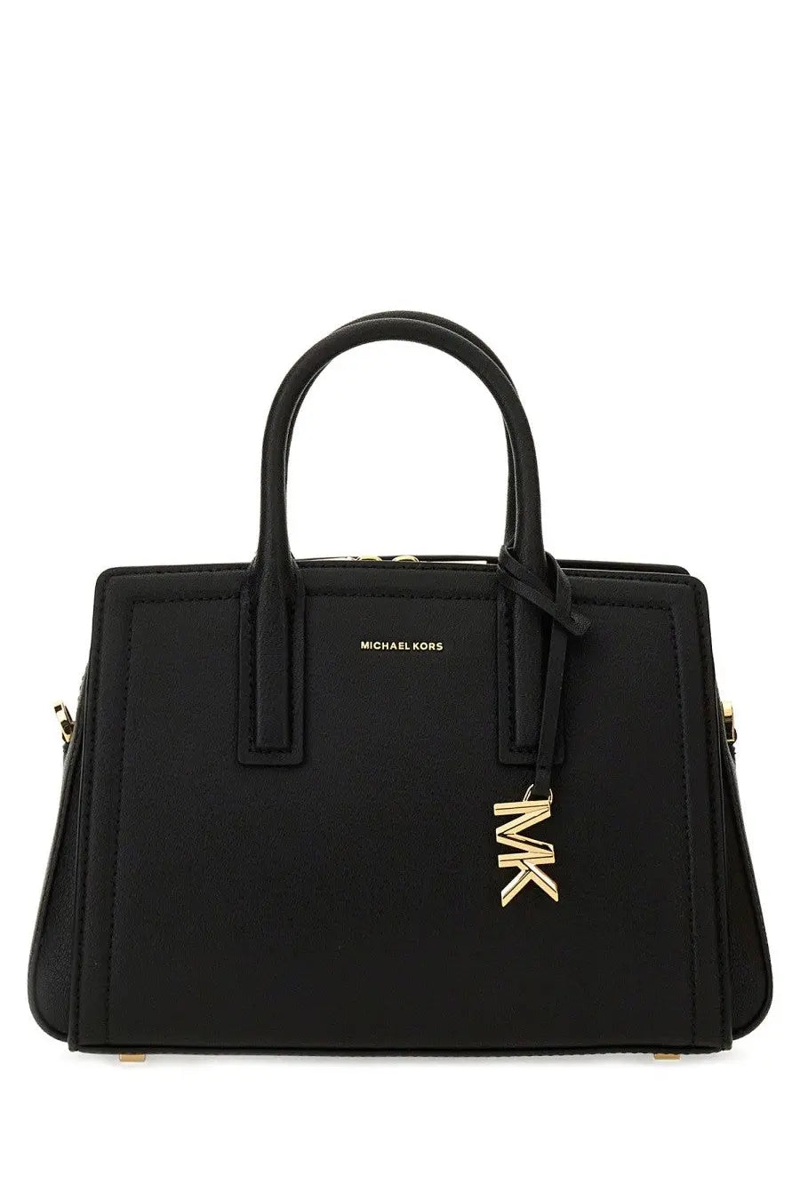 Black michael kors women’s borsa mano laila small leather handbag with gold-tone hardware and signature logo charm