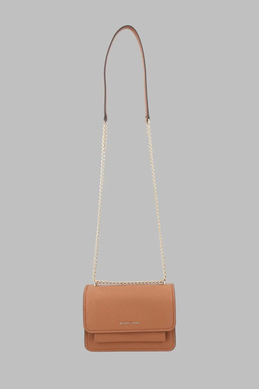 Michael Kors women’s borsa tracolla brown tan leather crossbody bag with gold-tone chain and strap