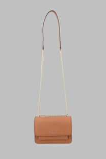 Michael Kors women’s borsa tracolla brown tan leather crossbody bag with gold-tone chain and strap