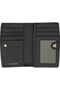 Michael Kors women’s Bryant medium wallet in black leather with gold-tone hardware and a clear ID window