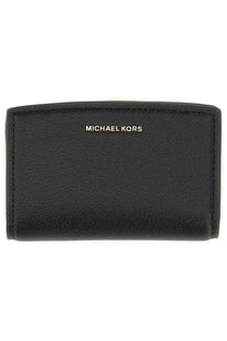 Black leather michael kors womens bryant medium wallet with textured surface and gold-tone logo