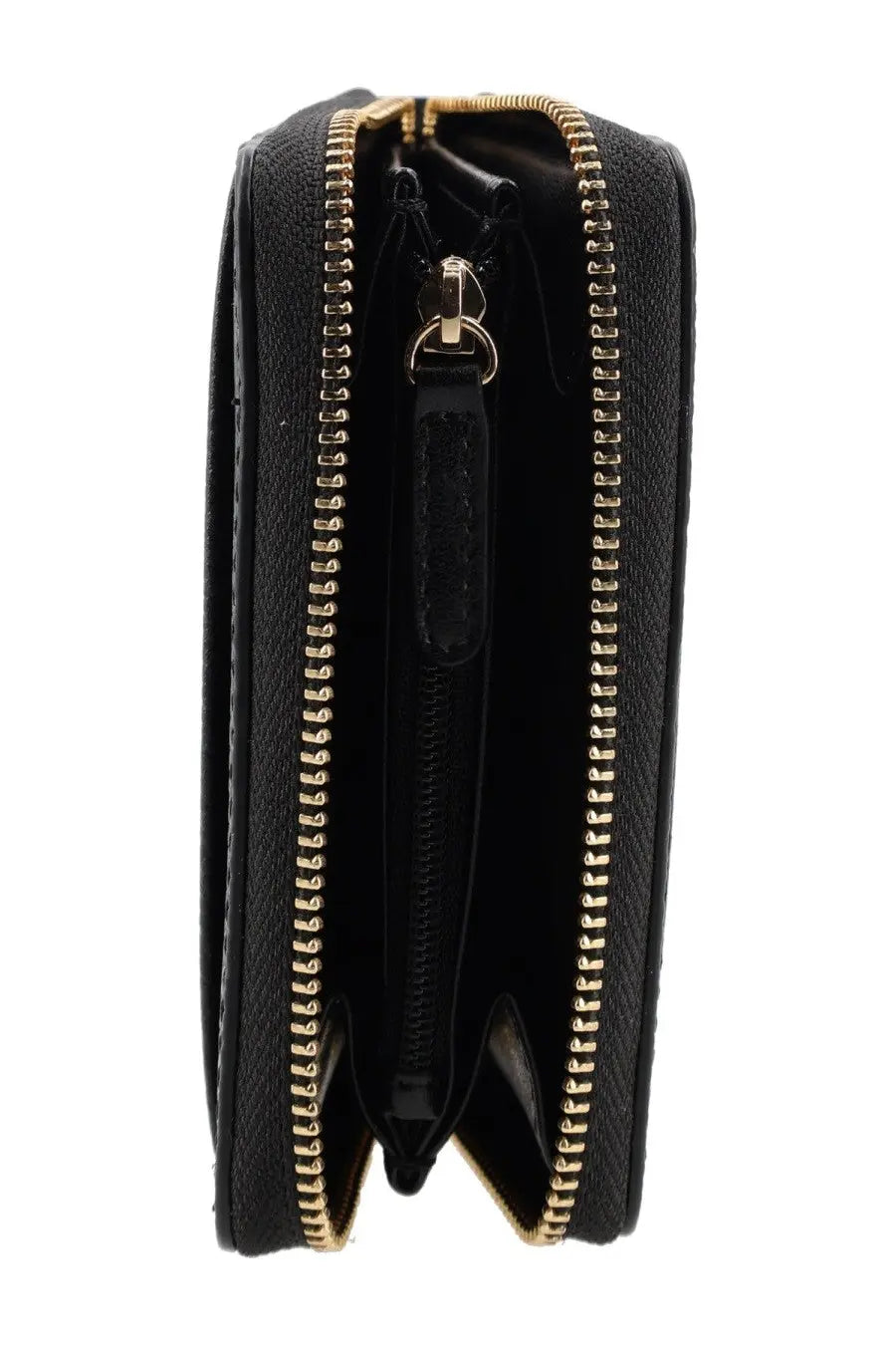 Michael Kors women’s card holder jet set black textured leather wallet with gold-tone zipper and pull tab