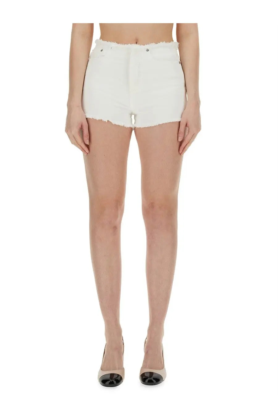Michael Kors women’s white high-waisted denim shorts with frayed hem made of durable denim fabric