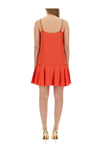 Michael Kors women’s vibrant orange sleeveless mini dress with flared skirt and delicate gold chain straps