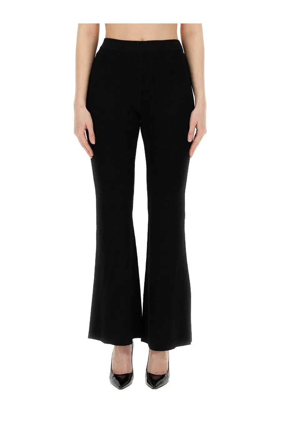 Michael Kors women’s black high-waisted flare leggings in smooth tailored fabric with a flared leg design