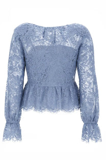 Michael Kors women’s light blue lace top with long sleeves and peplum hem for elegant casual wear