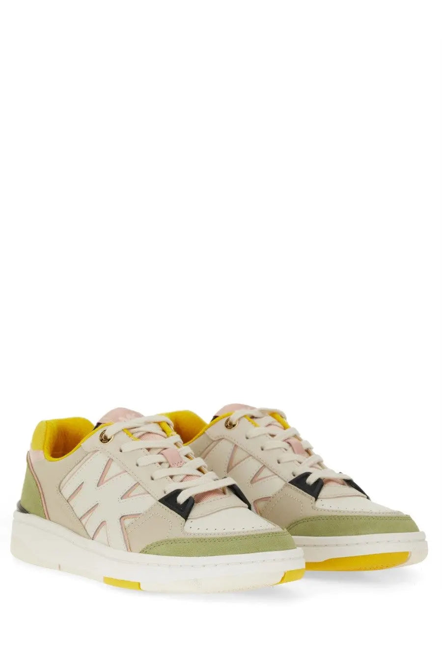 Michael Kors women’s leather sneaker multicolor in pastel beige green and yellow with suede and leather panels