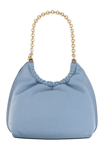 Michael Kors women’s medium indie bag in light blue satin with gold-tone chain strap and gathered top design