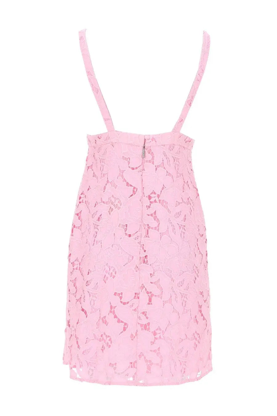 Michael kors women’s miniabito in pizzo florale cordonato blue delicate pink lace mini dress with thin straps back view