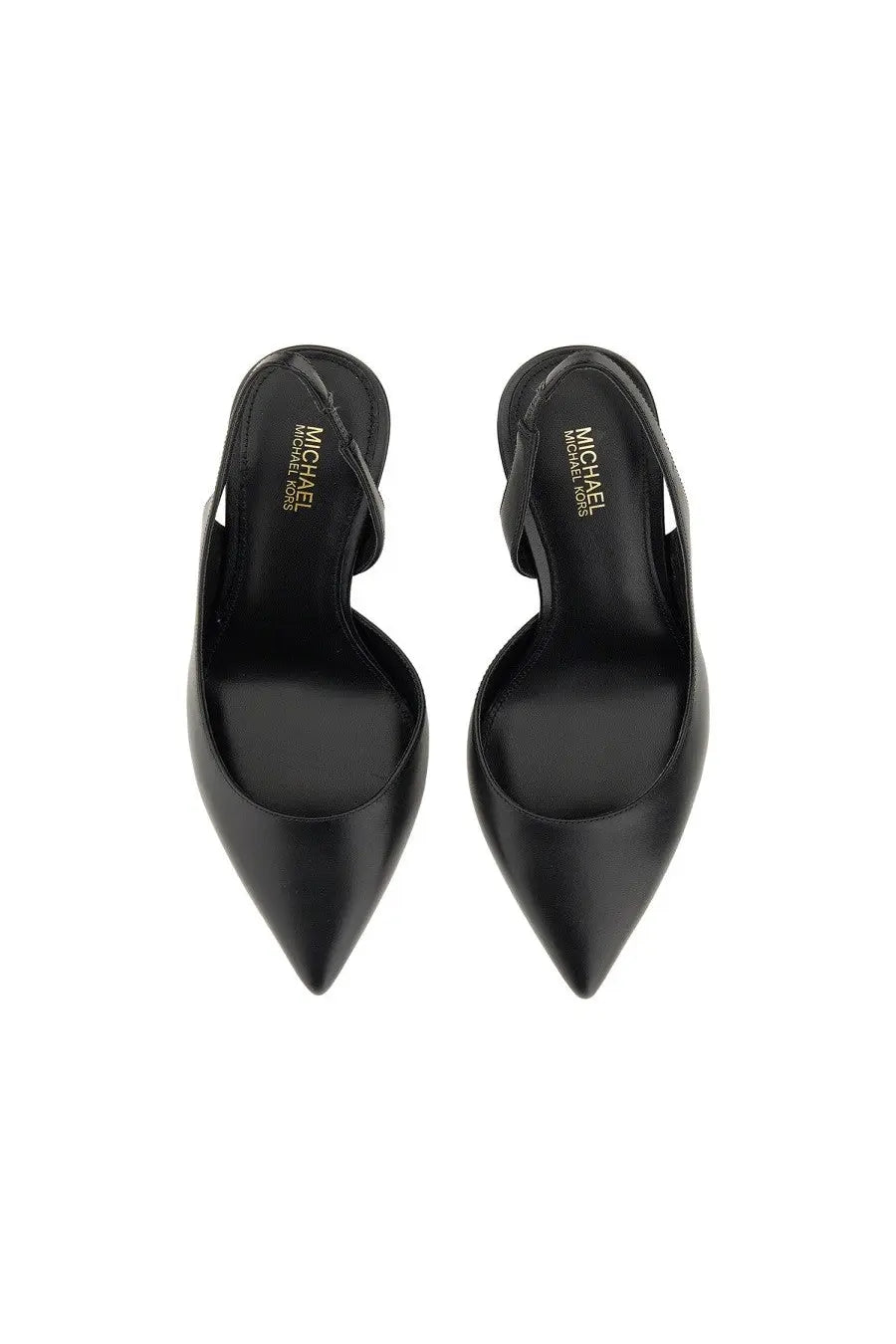 Black leather michael kors women’s pump alina slingback heels with pointed toe and low heel
