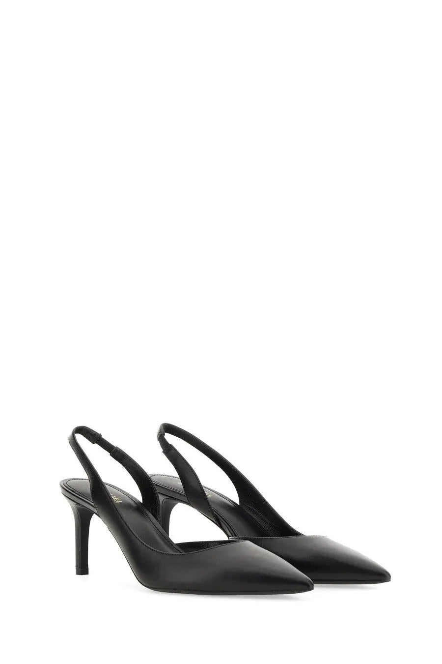 Michael Kors women’s pump Alina black leather slingback pump with pointed toe and slender heel front view