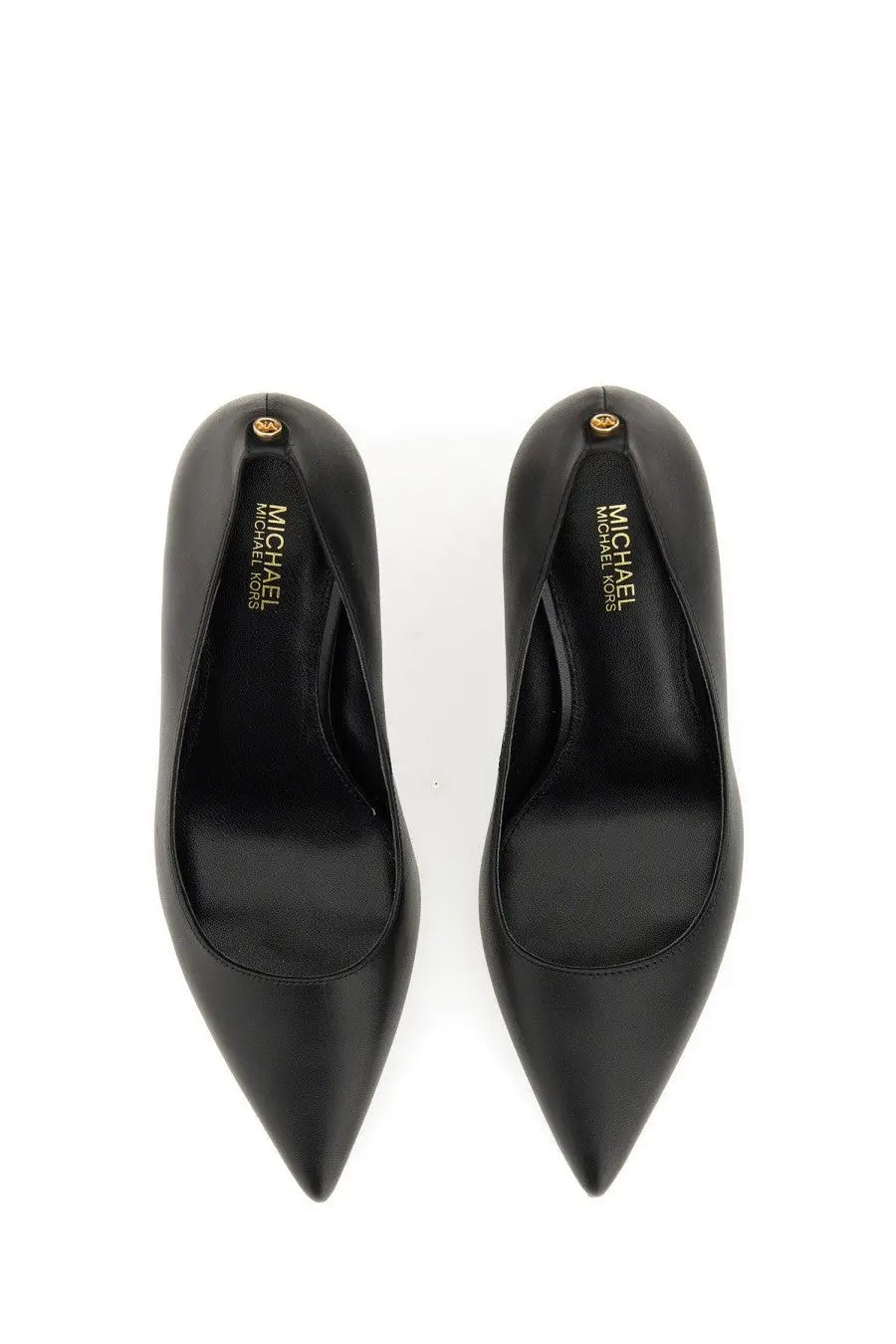 Black michael kors women’s pointed-toe pump alina flex with sleek leather finish and gold-tone branding on the insole