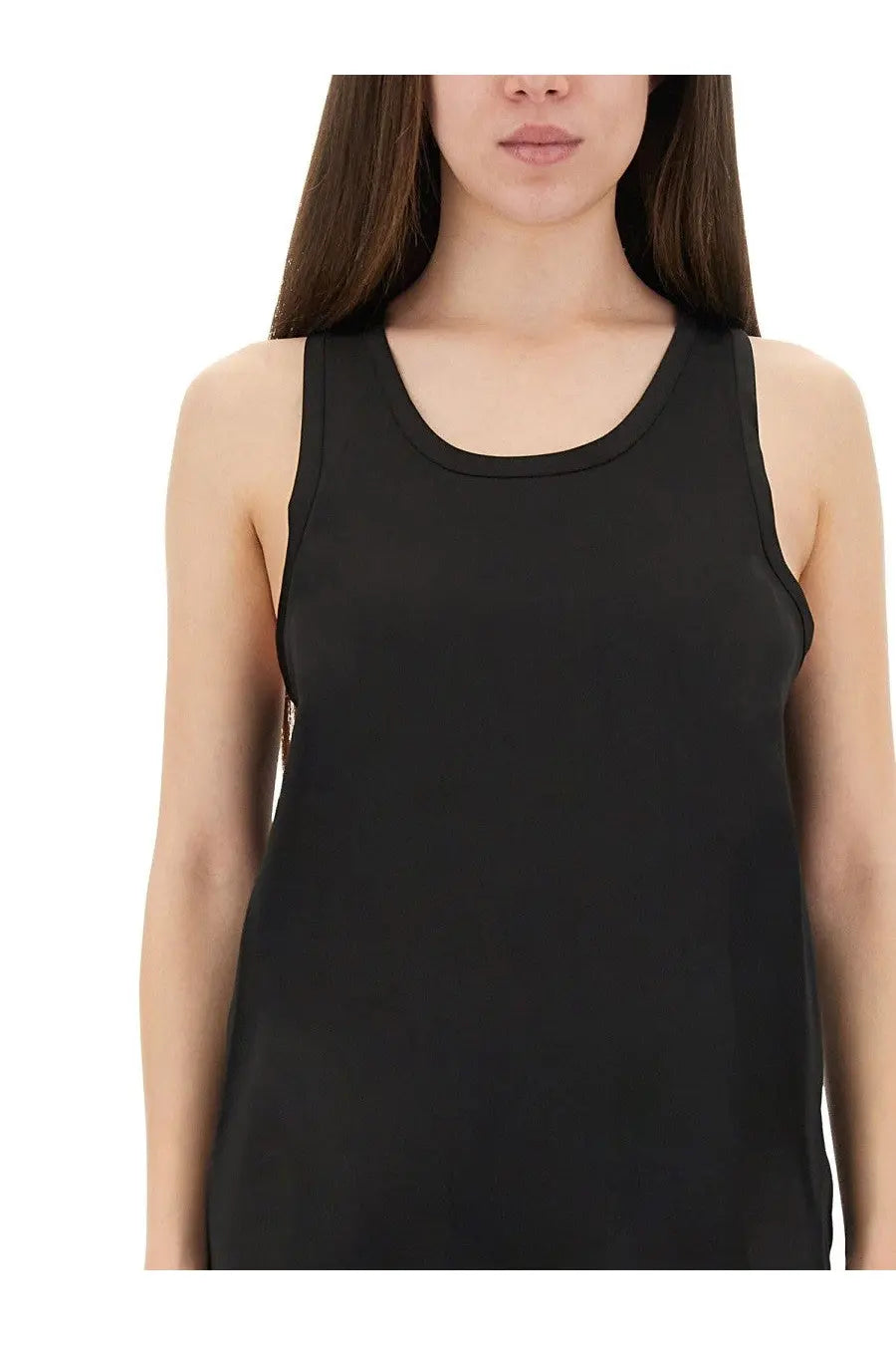 Michael Kors women’s rower model black sleeveless tank top with rounded neckline and smooth flowing fabric