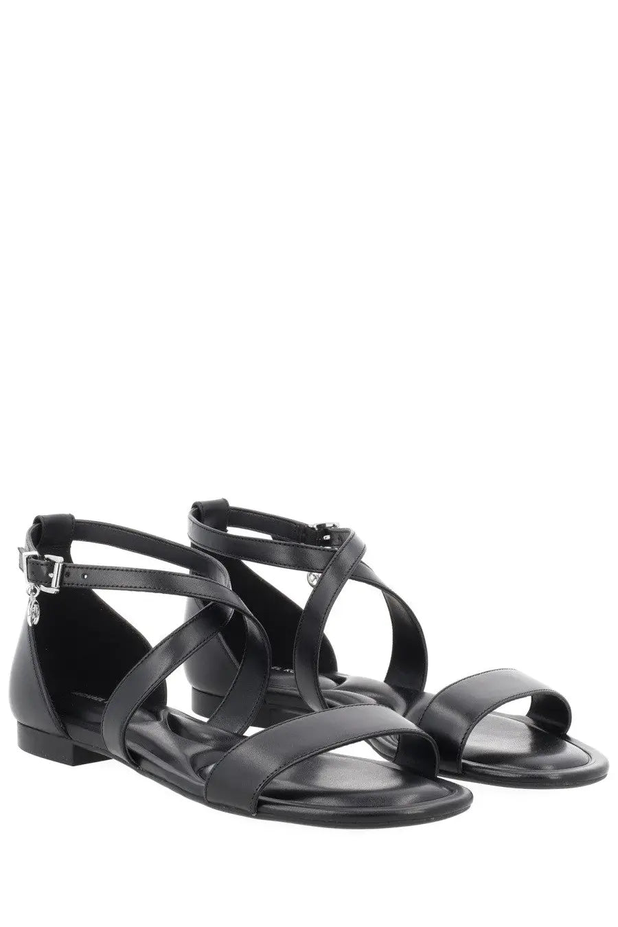Michael kors women’s sandal alexa black leather strappy sandals with low block heel and silver buckle accents