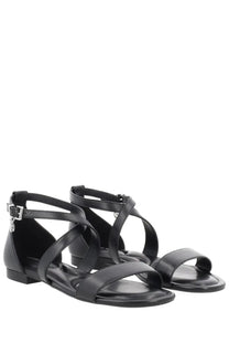 Michael kors women’s sandal alexa black leather strappy sandals with low block heel and silver buckle accents