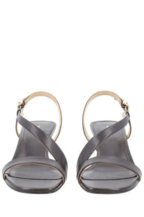 Michael Kors women’s Sandalo Jaida con tacco brown dark gray leather sandals with minimalist design and gold hardware accents