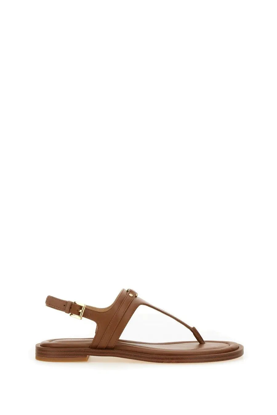 Michael Kors women’s Sandalo Mandy beige brown leather thong sandal with buckle strap and minimalist design