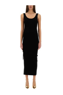 Michael Kors women’s black sleeveless midi camisole dress with stretch wool blend and side slit
