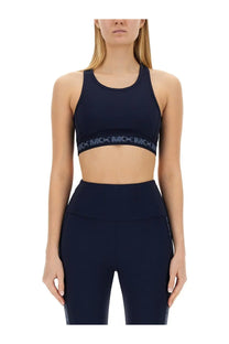 Navy blue michael kors logo band sports bra made of breathable fabric for activewear in michael kors women’s tops blue