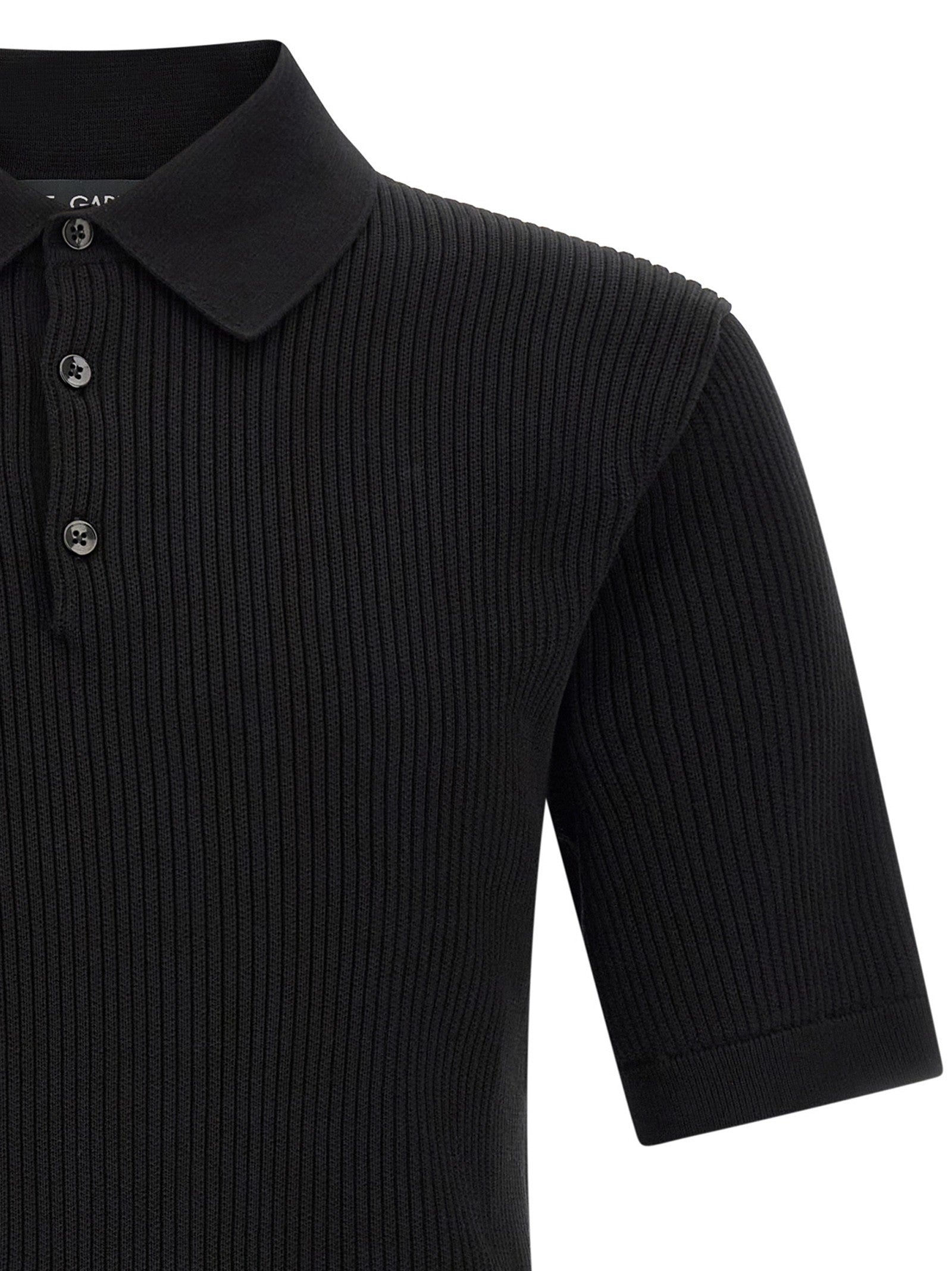 Dolce &amp; Gabbana Micro Ribbed Polo Shirt Black