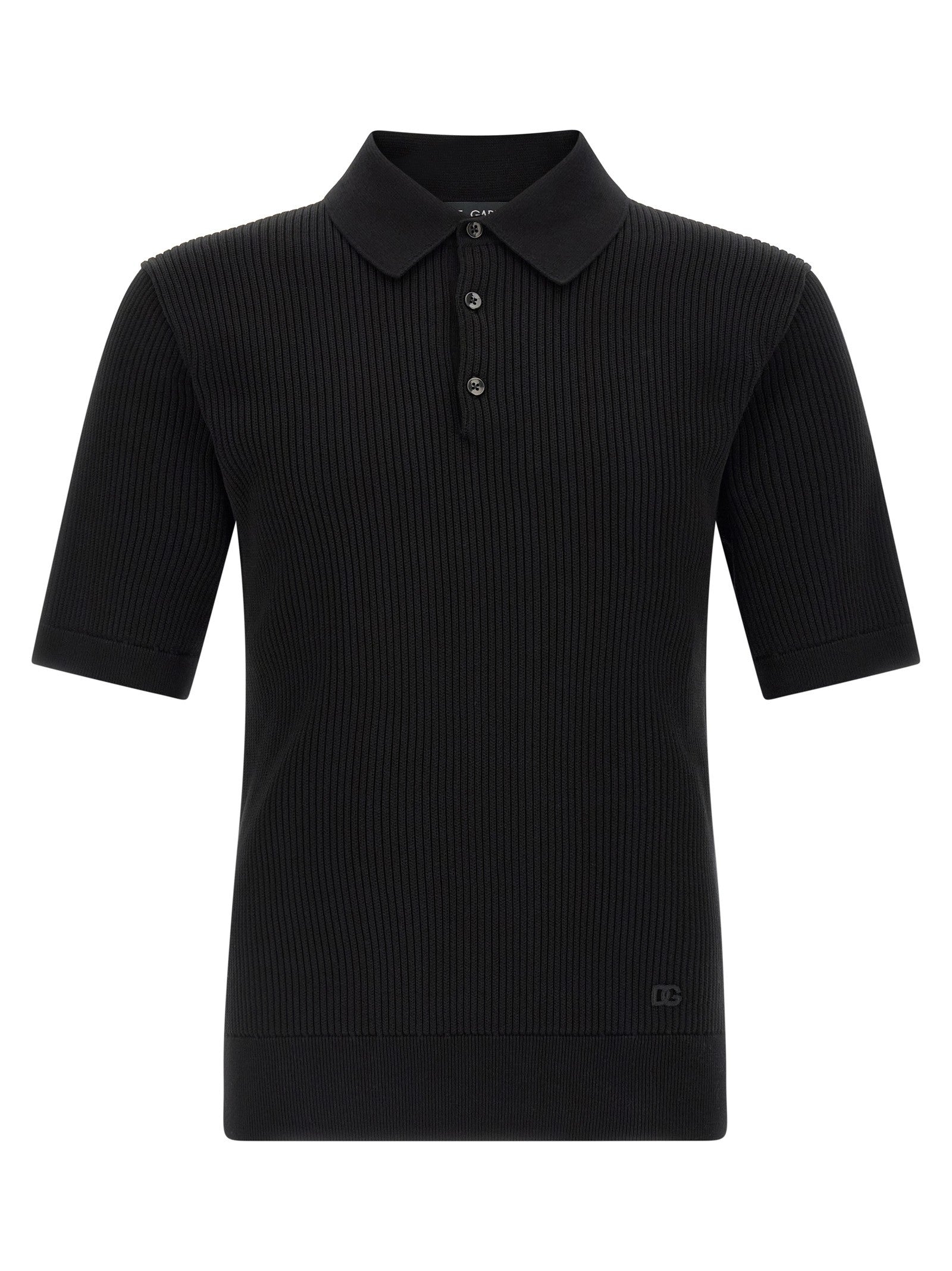 Dolce &amp; Gabbana Micro Ribbed Polo Shirt Black