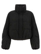 Brunello Cucinelli Micro Sequin Pinstriped Crop Down Jacket Grey