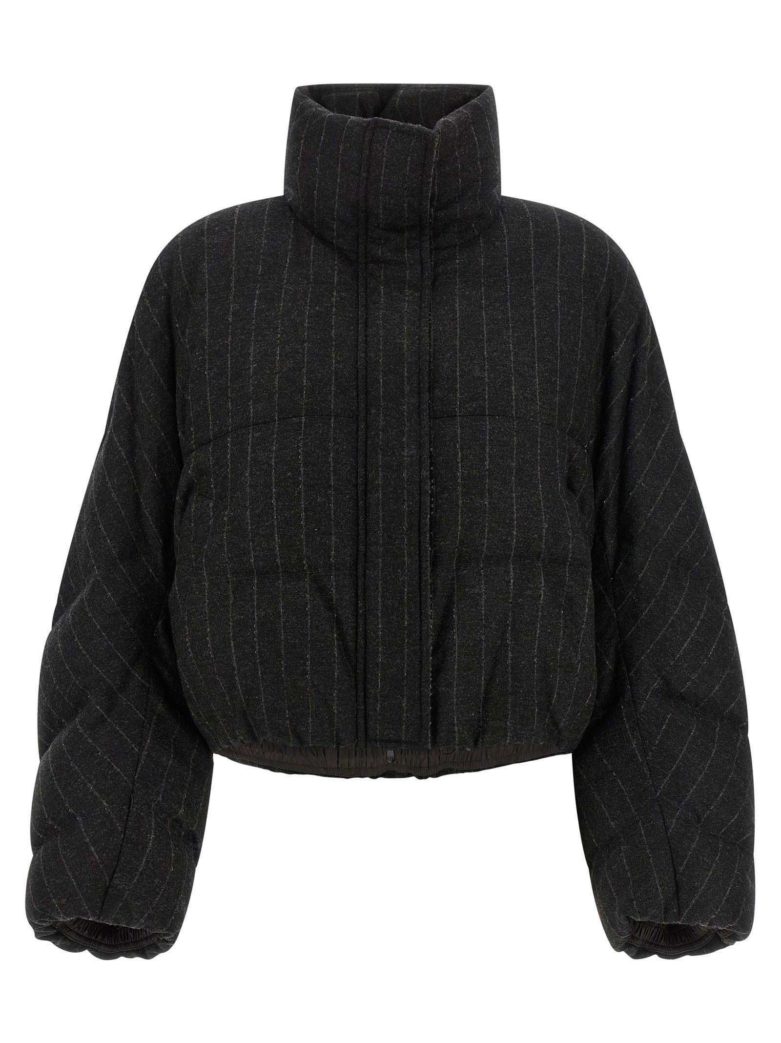 Brunello Cucinelli Micro Sequin Pinstriped Crop Down Jacket Grey