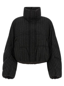 Brunello Cucinelli Micro Sequin Pinstriped Crop Down Jacket Grey