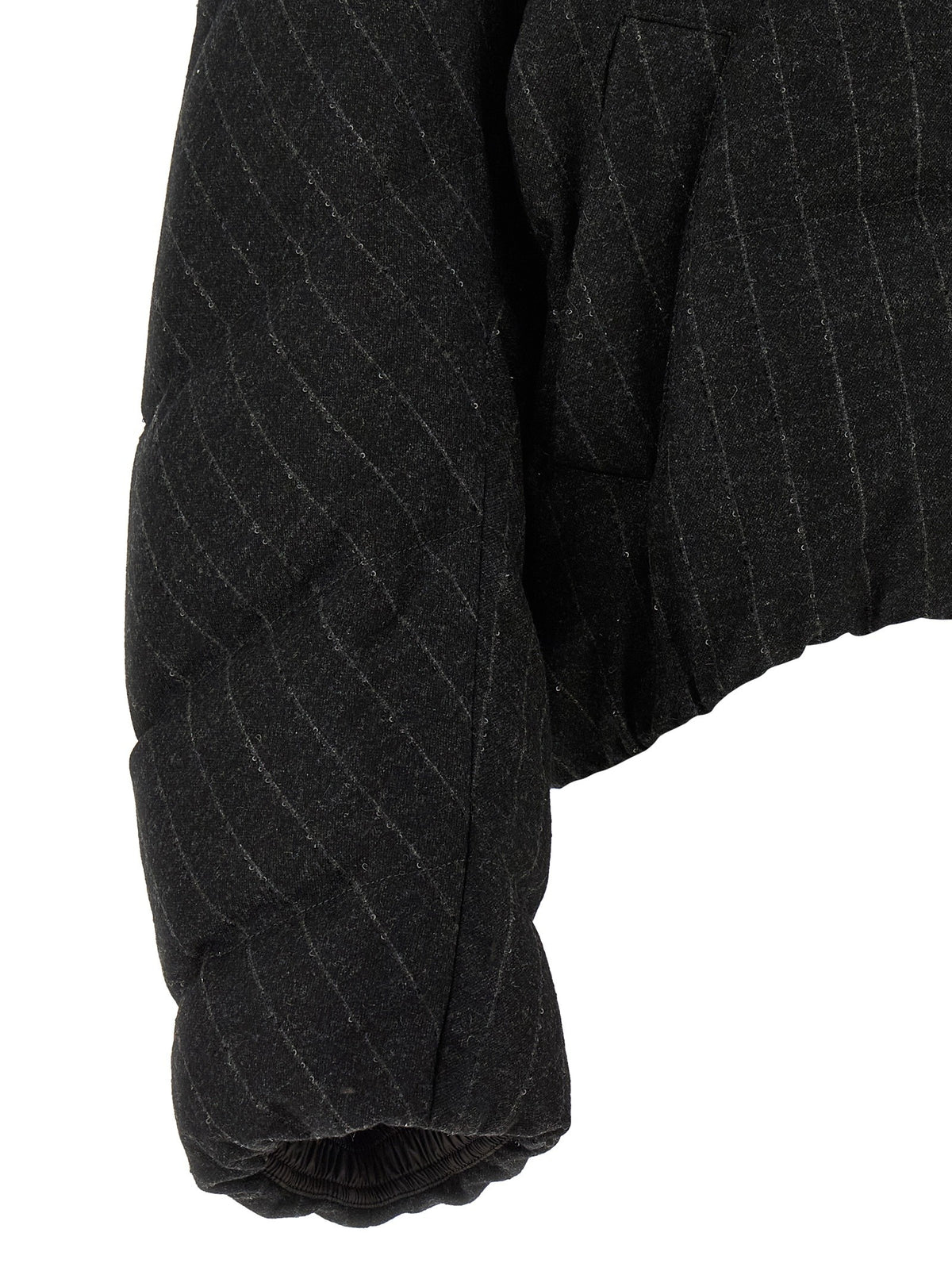 Brunello Cucinelli Micro Sequin Pinstriped Crop Down Jacket Grey, view 4
