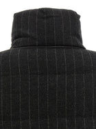 Brunello Cucinelli Micro Sequin Pinstriped Crop Down Jacket Grey, view 5